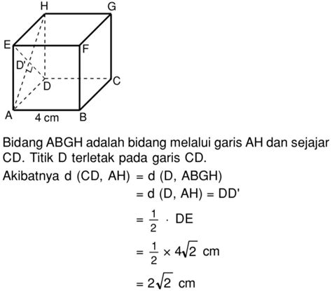 Check spelling or type a new query. Panjang rusuk kubus ABCD.EFGH adalah 4 cm. Tentukan jarak ...