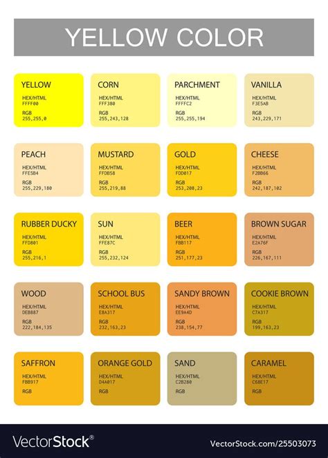 Yellow Color Codes And Names Selection Of Colors For Design Interior Or Illustration Poster