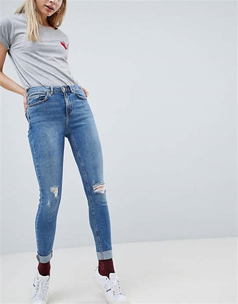 new look jenna jeans skinny vita alta con risvolti asos