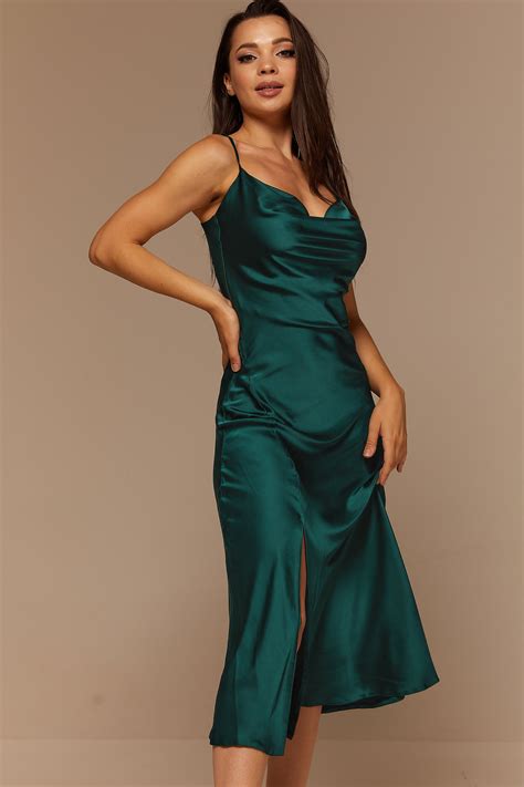 Emerald Green Silk Slip Dress With Slit Bridesmaid Midi Silk Etsy Canada