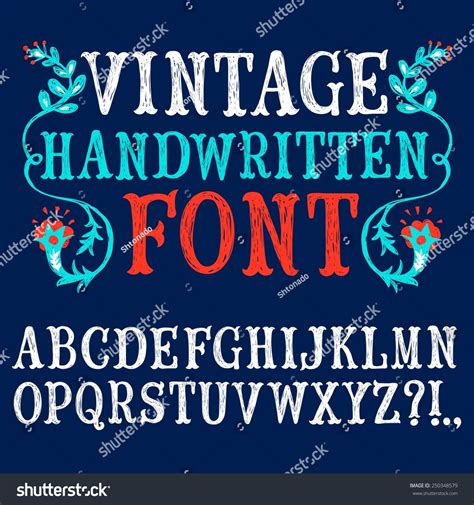 Hand Drawn Decorative Vintage Textured Vector Abc Letters On Blue