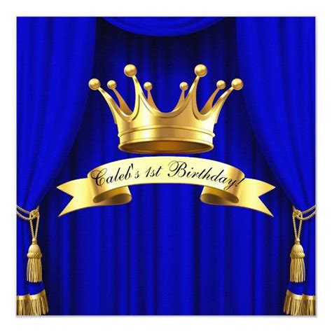 Royal Blue Gold Royal Crown Prince 1st Birthday Invitation
