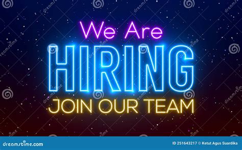 Colorful We Are Hiring Join Our Team Text Neon Light Flare Space Glitter Sparkle Stock