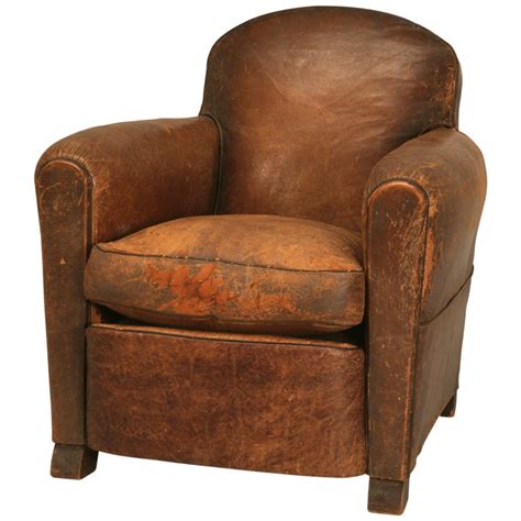 Rugged And Handsome Vintage French Original Leather Club Chair Wnew