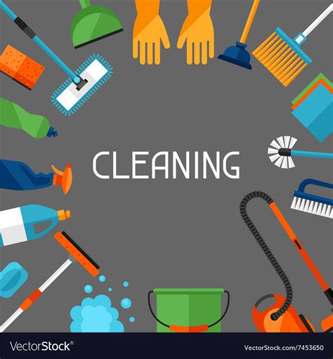 Housekeeping Background With Cleaning Icons Image Vector Image