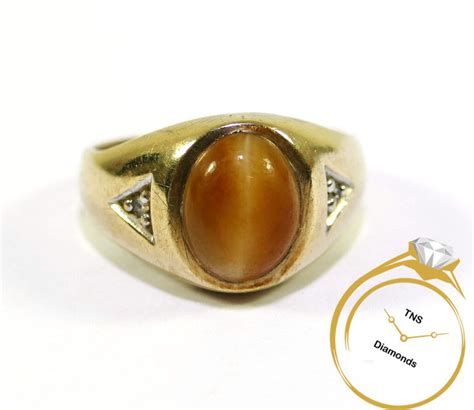 Mid Century Tigers Eye 10k Yellow Gold Ring Tns Diamonds Philadelphia