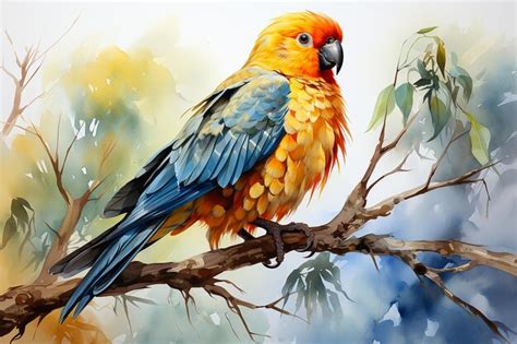 Premium Ai Image A Colorful Lovebird Standing On Branch Drawn With