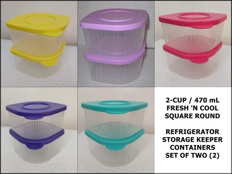 Tupperware Two 2 Cup Sheer Fresh N Cool Square Round Storage Container
