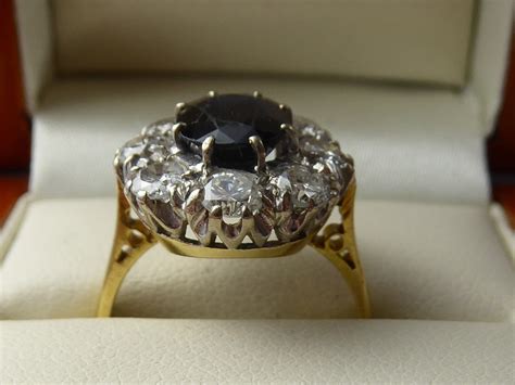 Vintage 18ct Yellow Gold Sapphire And Diamond Cluster Princess Diana Ring