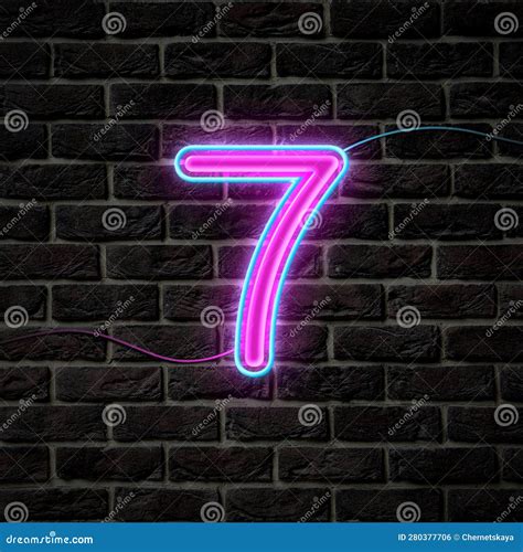 Glowing Neon Number 7 Sign On Brick Wall Stock Photo Image Of Cinema