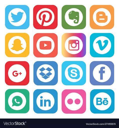 Set Popular Social Media Icons Royalty Free Vector Image