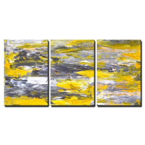 Wall26 3 Piece Canvas Wall Art Grey And Yellow Abstract Art