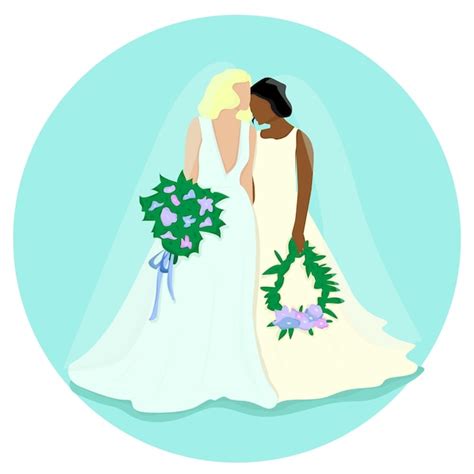 Premium Vector Lgbt Couple Getting Married Female Character With Wedding Dress And Suit Two