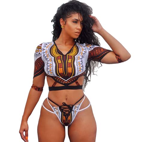 African Short Sleeve Swimsuit Dashiki Print Bikini Set My Xxx Hot Girl