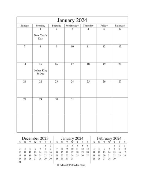 Download January 2024 Editable Calendar Portrait Pdf Version