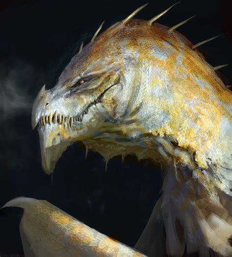 An Artistic Painting Of A Dragon Head With Spikes On Its Head And Mouth