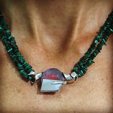 Copper And Sterling Silver Malachite Rowing Necklace By The Rowing