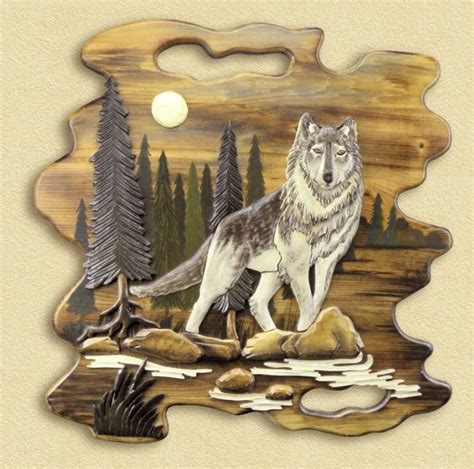 Wolf Scene Hand Carved Wooden Wallhanging Wood Carving Patterns Wood