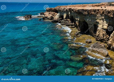 Sea Caves Near Ayia Napa Mediterranean Sea Coast Cyprus Stock Photo