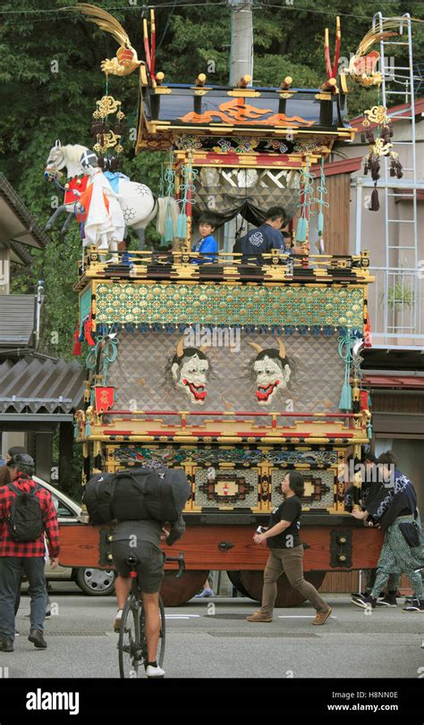 Japan U Takayama Festival Procession Float Yatai People Stock