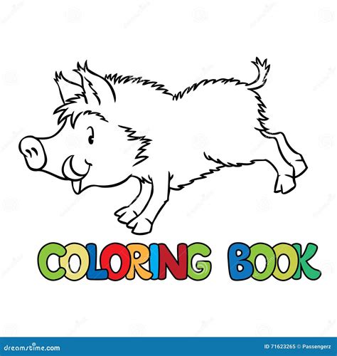 Coloring Book Of Little Funny Boar Or Wild Pig Stock Vector