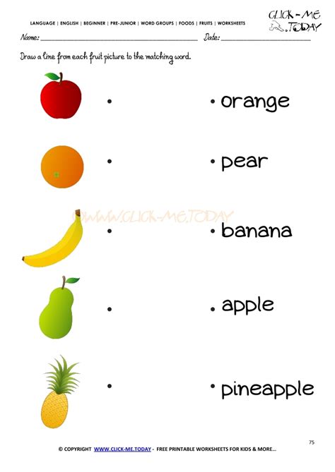 Fruits Worksheet 75 Match The Name With The Fruit