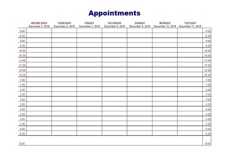 Printable Weekly Appointment Template