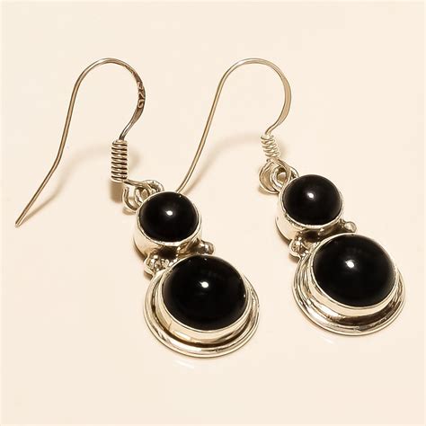 Natural Egyptian Black Onyx Chandelier Earring 925 Sterling Silver