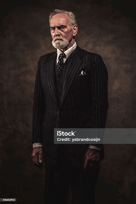 Characteristic Senior Business Man With Gray Hair And Beard Stock Photo