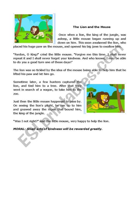 Animal Storyfable Esl Worksheet By Ephy