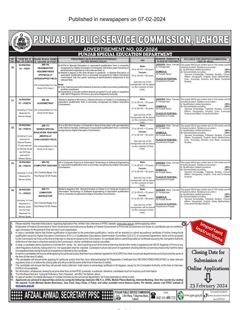 PPSC Special Education Jobs Online Apply Process