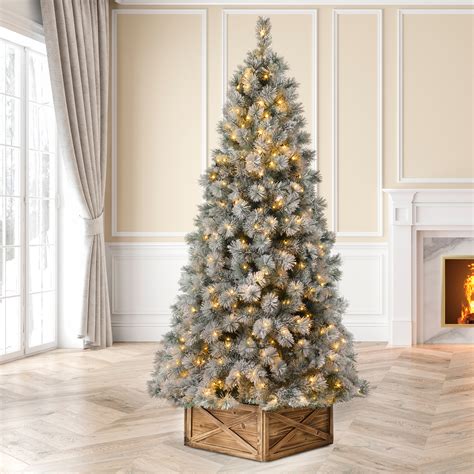 Glitzhome Pre Lit Snow Flocked Artificial Spruce Christmas