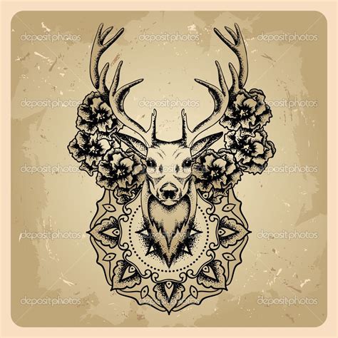 Download Deer with flowers and circle mandala — Stock Illustration ...