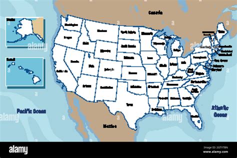 mapa de estados unidos de américa con nombres de estados imagen vector de stock alamy