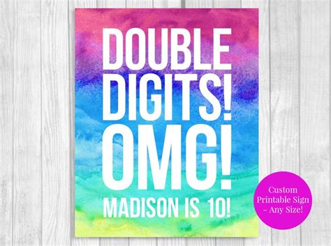 Custom Printable Double Digits Omg Girls 10th Birthday Etsy Tenth Birthday Birthday Sign
