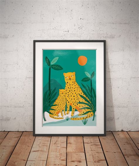 Two Leopards Abstract Jungle Art Print Palm Tree Tropical Etsy Art
