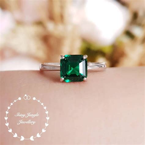 Asscher Cut Emerald Ring 15 Ct 77 Mm Square Emerald Cut Etsy Uk