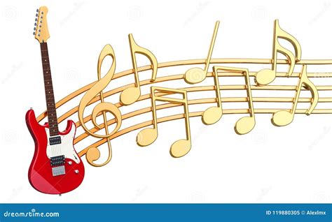 Musical Concept Electric Guitar With Music Notes 3d Rendering Stock