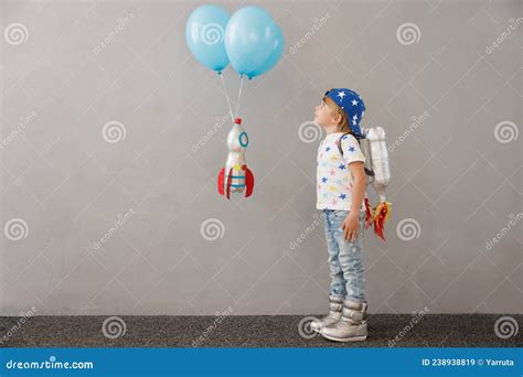 Happy Child Playing Toy Rocket Stock Image Image Of Handmade