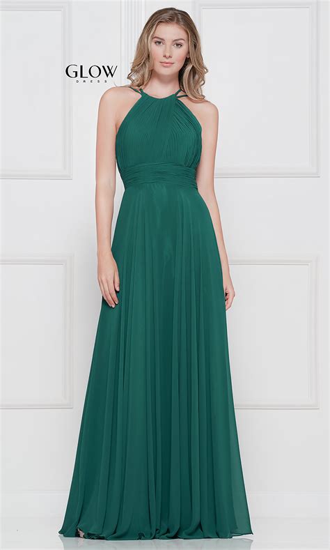 Long Ruched Chiffon Formal Gown With High Neck