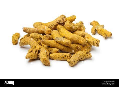 Heap Of Dried Turmeric Rhizomes On White Background Stock Photo Alamy
