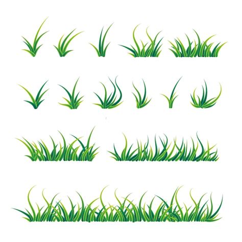 Conjunto de ilustración realista de hierba verde Vector Premium