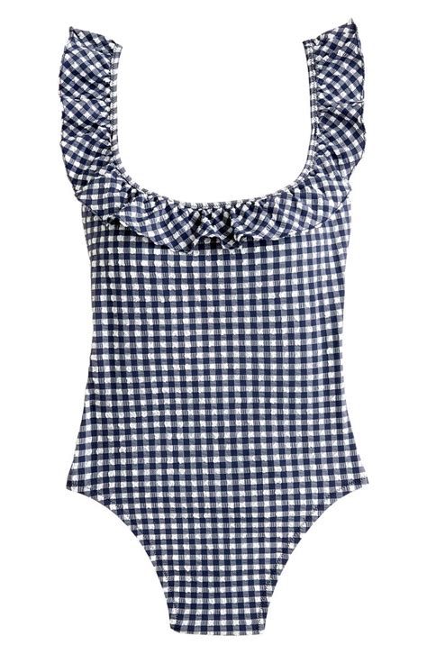 Jcrew Puckered Gingham Ruffle One Piece Swimsuit Nordstrom