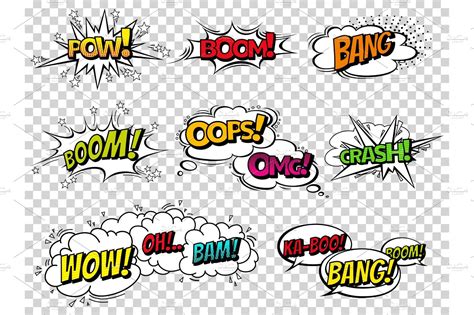 Comic Book Sound Effect Speech Bubbles Expressions Collection Vector