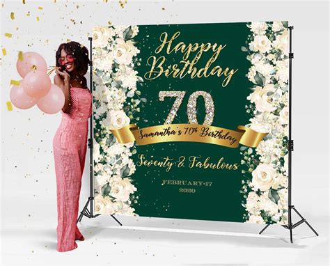 Floral Personalized Photo Backdrop 70th Birthday Decorations Etsy