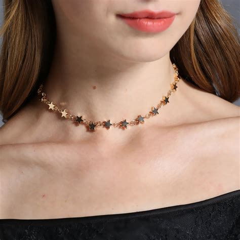 Fashion Copper Stars Link Chain Women Choker Necklace Neck Collar Jewelry Statement Gold Silver