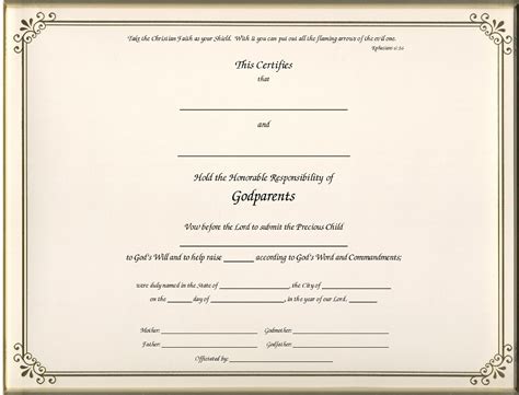 Keepsake Godparent 85 X 11 Inch Certificate Gold Border Blank With