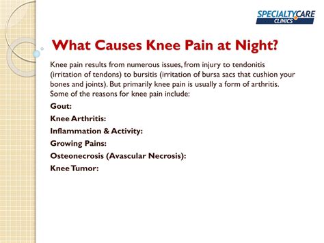 Ppt Knee Pain At Night Common Causes And Treatment Powerpoint