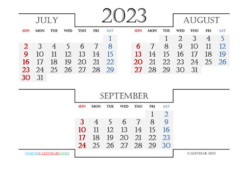 July August September 2023 Three Month Calendar July To September
