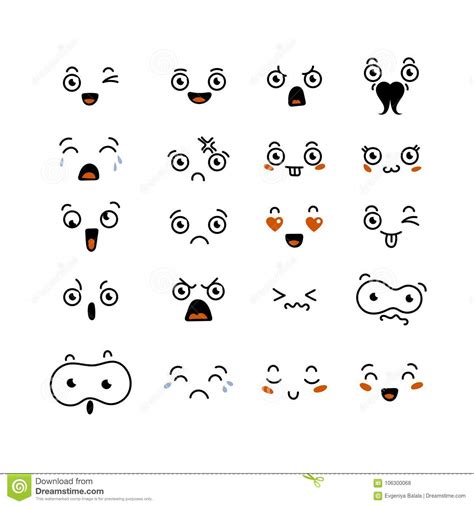 Set Of Cute Lovely Kawaii Emoticon Stock Vector Illustration Of